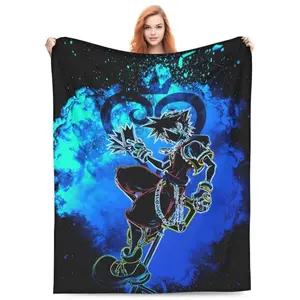 Kingdom Hearts Inspired Flannel Blanket - Cozy and Warm, Machine Washable, Sofa Bed, Contemporary Style, Suitable for Men and Women