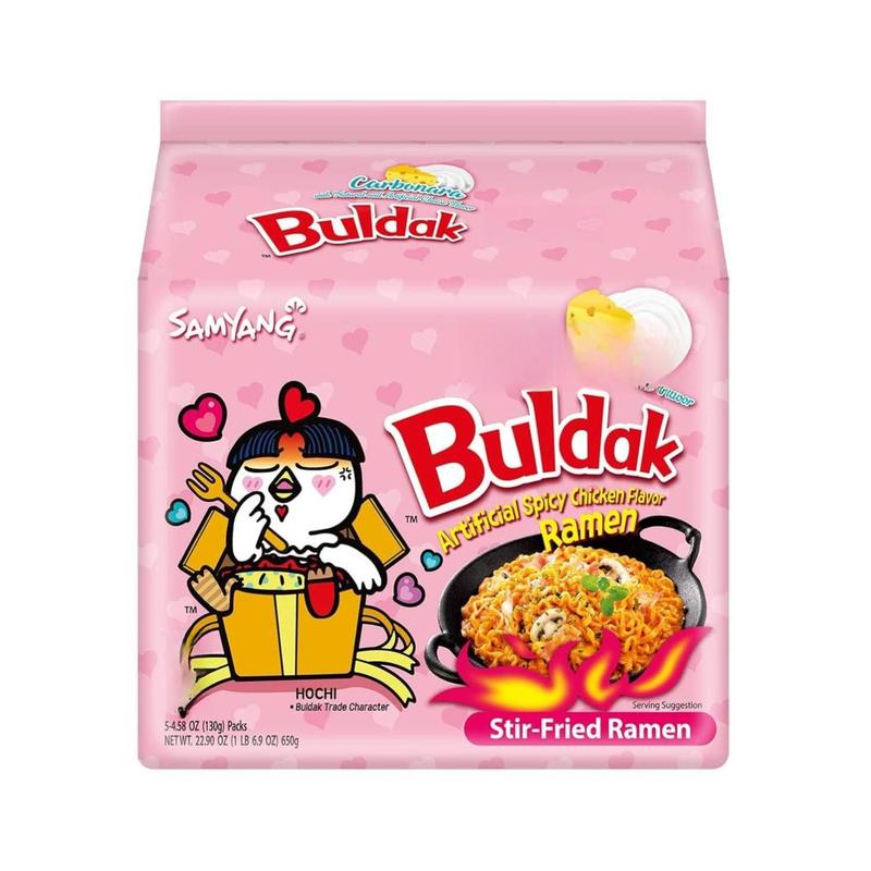 Samyang Buldak Spicy Ramen, Hot Chicken Ramen, Korean Stir-Fried Instant Noodle, Carbonara, 1 Bag with 5 Pack