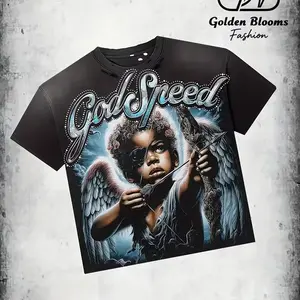 Godspeed Angel Archer Graphic Print with Cupid & Godspeed Lettering, Round Neck Short Sleeve Casual Summer Tee for Casual Attire, clothing gift - graphic tee - shirt top men - trendy casual top - Vintage Graphic T-Shirt