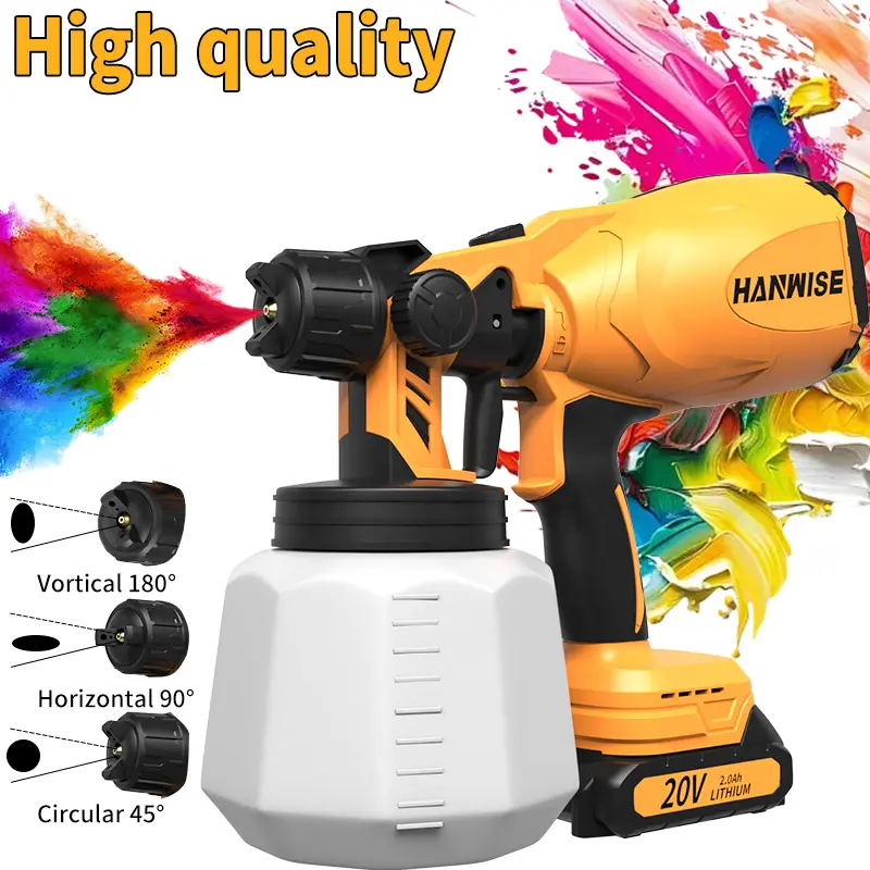 Hanwise 800W 38000RPM Cordless Paint Sprayer 1000ml Large Capacity HVLP Electric Spray Gun 3 Spray Modes with Rechargeable Batteries for Home Interior Exterior Painting
