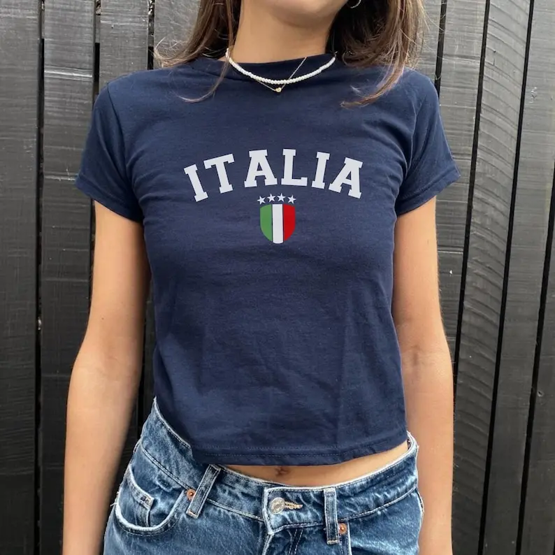 Italia Baby Tee, Italy Flag Graphic Shirt, Italian Pride Women's Top