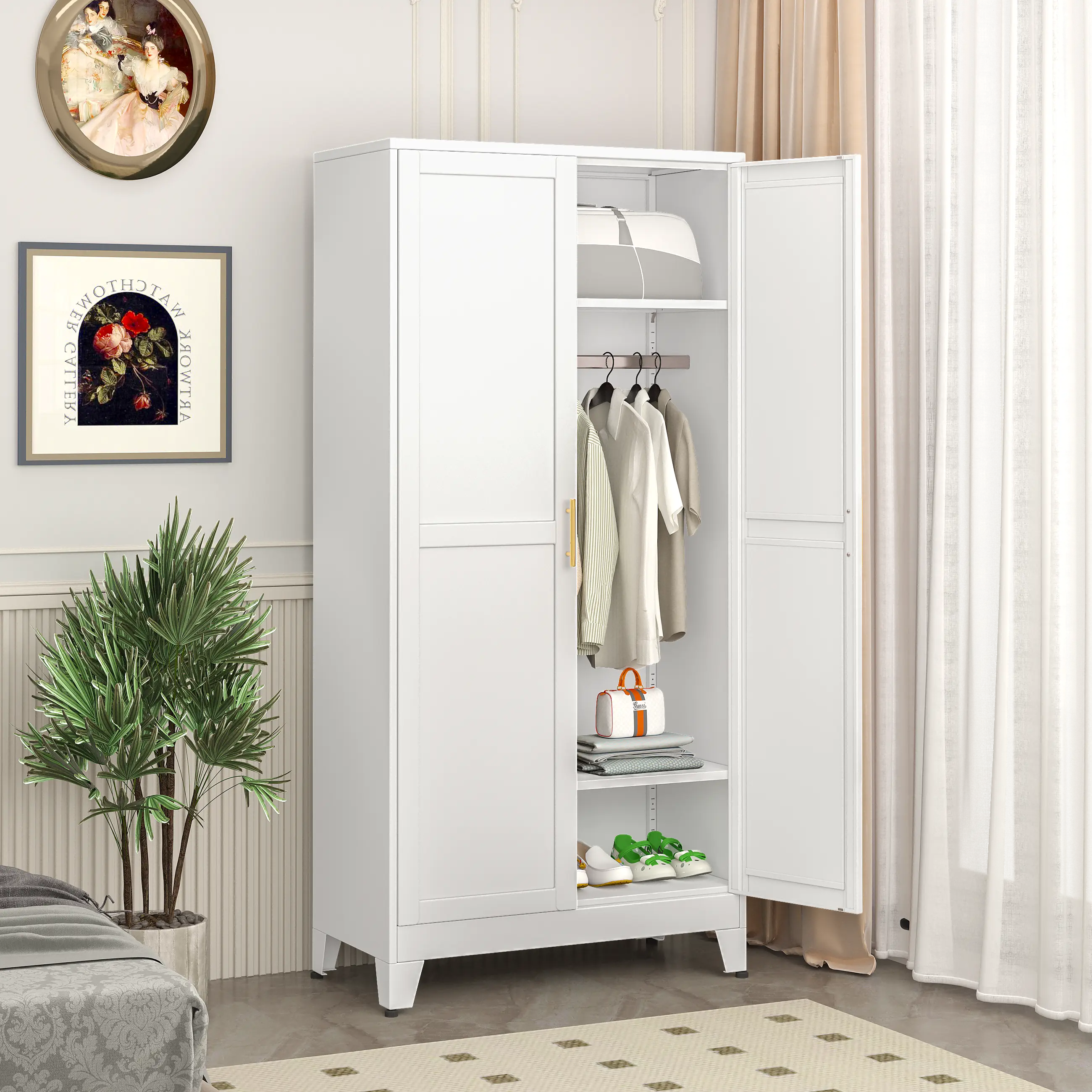 Geitin 71" Tall Metal Armoire Wardrobe Closet, Adjustable Shelve, Steel Strorage Cabinet with Clothes Drying Pole for Bedroom