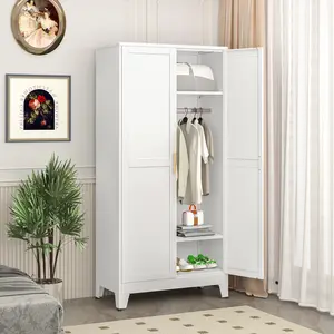 Geitin 71" Tall Metal Armoire Wardrobe Closet, Adjustable Shelve, Steel Strorage Cabinet with Clothes Drying Pole for Bedroom