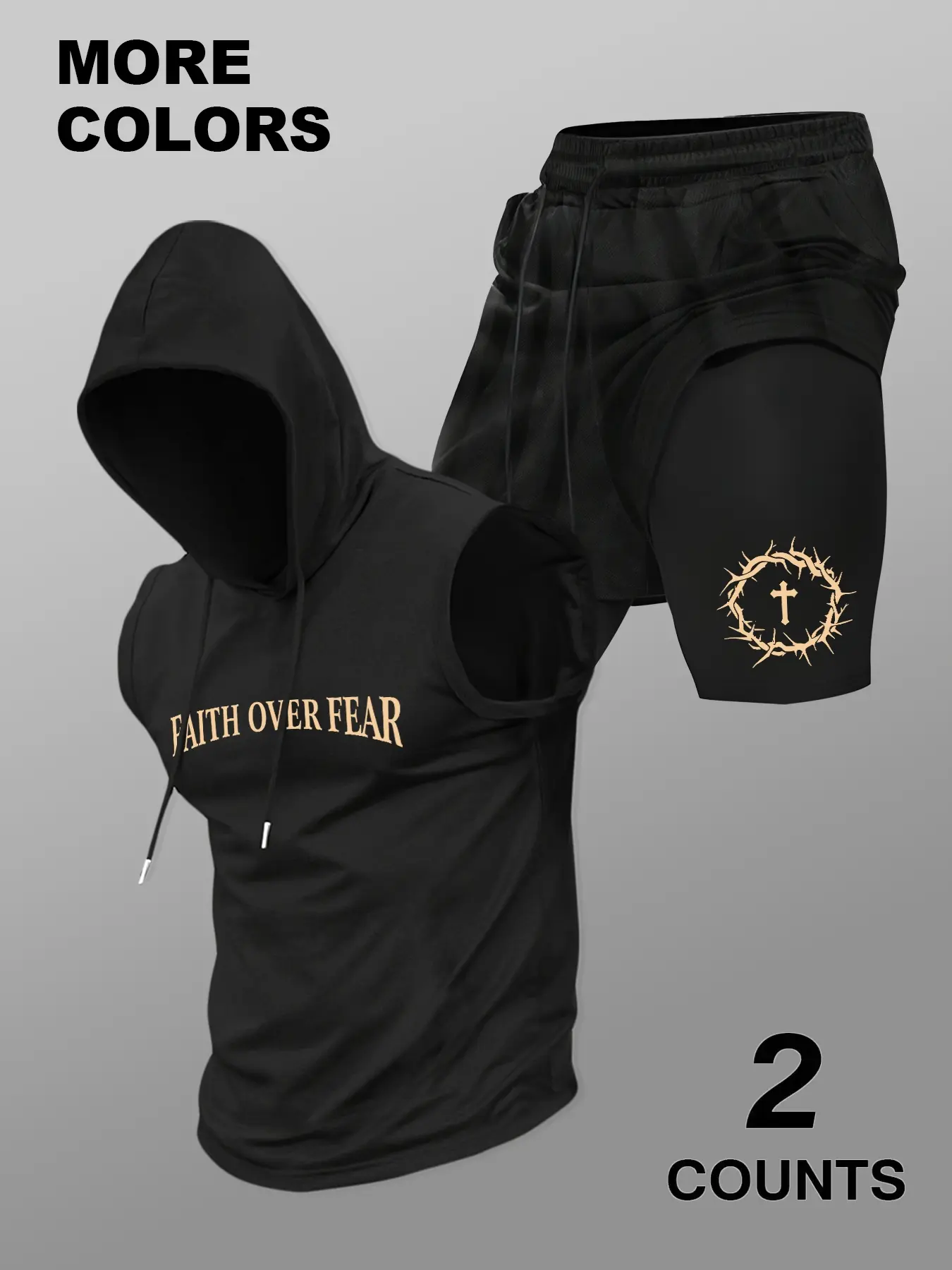 Men's Fitness Hooded Tank Top & Shaping Shorts Set, Casual Summer Wear, Fitted Regular Length, Moderate Fabric Thickness Workout Casual Wear, Workout Gym Clothing, Fitness Sportswear Set, Gymwear, Gym Clothes Workout