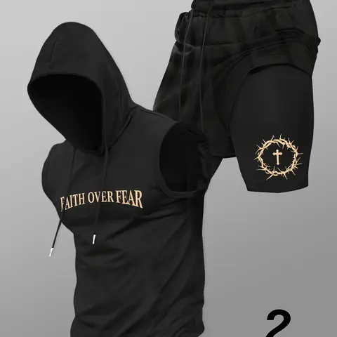 Men's Fitness Hooded Tank Top & Shaping Shorts Set, Casual Summer Wear, Fitted Regular Length, Moderate Fabric Thickness Workout Casual Wear, Workout Gym Clothing, Fitness Sportswear Set, Gymwear, Gym Clothes Workout, Workout Gym Outfit