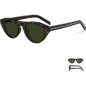 OptiCraft Retro Oval Cat Eye Sunglasses, UV400 Small Narrow Flat Top Unisex | Multicolor: Black, Tortoise, More | 32g Lightweight Frame | UV400 Non-Polarized Anti-Glare | Small Narrow Flat Top