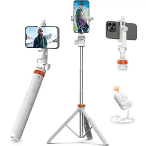 62" Tripod for iPhone, Sturdy Selfie Stick Tripod with Remote & Lightweight Phone Stand, Solidest Portable Cell Phone Tripod, Compatible iPhone Pro Max/Android [White]