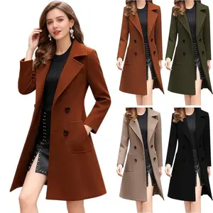 Women’s Winter Double-Breasted Camel Wool Blend Mid-Length Coat with Notched Lapels – Casual Women’s Outerwear, Elegant Essential