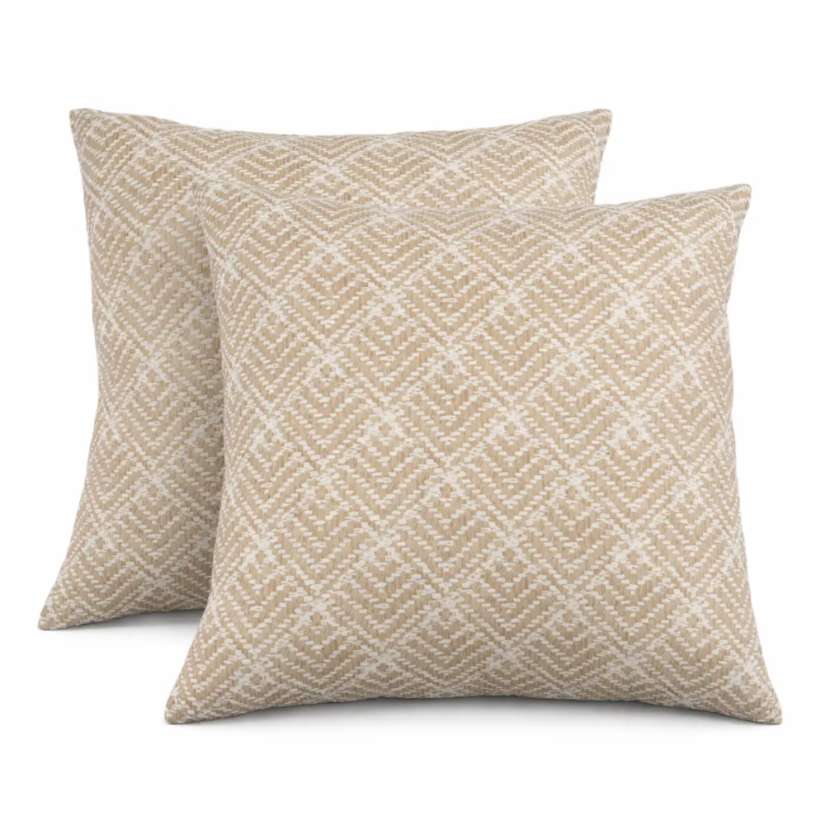 2 Pack 18x18 inches Patterned Rhombus Beige Outdoor Throw Pillows (W419P449832) - Durable, Water Repellent, Weather Resistant Cushions, Safe for Garden Furniture, Soft Decorative Cushions, Durable Cushions