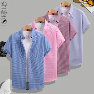 Four-piece set: summer men’s casual short-sleeve shirts with a collar-button design—comfortable and breathable, perfect for work commutes and going out to eat. Also great for gifting or travel.