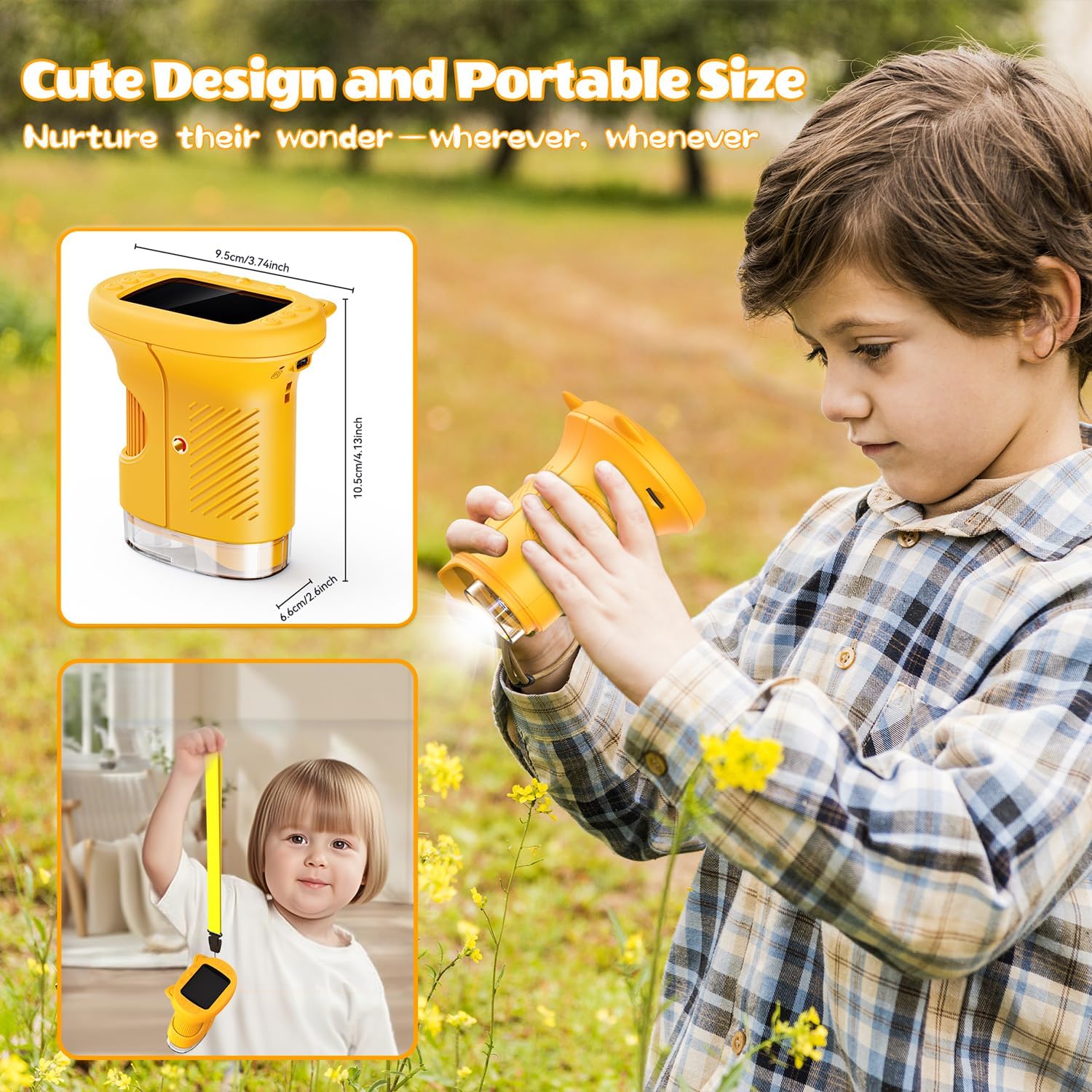 Kids Handheld Digital Microscope & Magnifying Glass, 2.4" Screen 50-1000X Zoom Portable Microscope with 8 LED Lights, Rechargeable Photo Video Nature Exploration Toy, Educational Science Gift for Boys Girls Ages 3-12