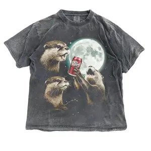 Three Otters Dr Pepper Moon Vintage Style Tshirt, Funny Otter Party Meme T Shirt, Animal Energy Drink Parody Graphic Tee, Moon Night Aesthetic Unisex Streetwear Shortsleeve
