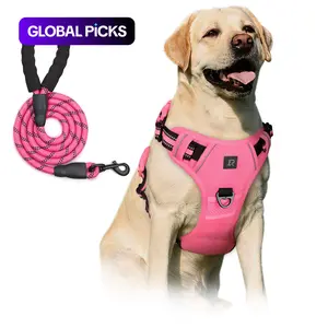 No-Pull Dog Harness and Leash Set (2 Pcs/Set), Reflective Adjustable Harness with Chest Strap and Handle, Escape-Proof Soft-Padded Pet Vest for Small to Large Dogs, Walking Harness #GLOBAL PICKS