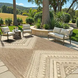 Geometric Pattern Outdoor Carpet, Modern Border Style Outdoor Rug, Decorative Area Rug, Comfortable & Convenient Foldable & Portable Carpet for Outdoor Picnic, Camping & Family Gathering, Patio Rug
