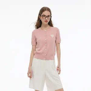 Tencel Blend Heart Print Women Cardigan
