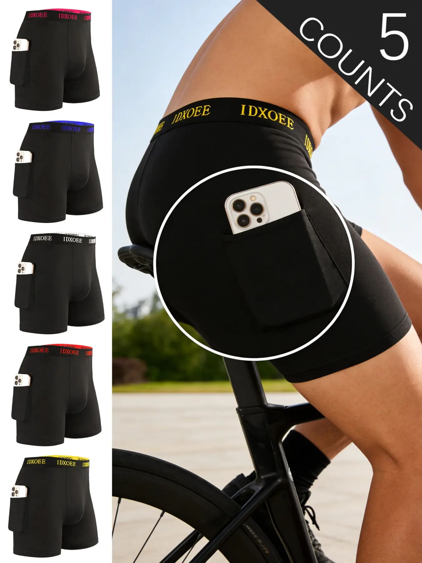 5 pcs Men's long style flat cornered underwear, Underwear boxers, soft, comfortable and durable, men's sports underwear with contour pockets, suitable for daily fitness, running, home wear, all seasons