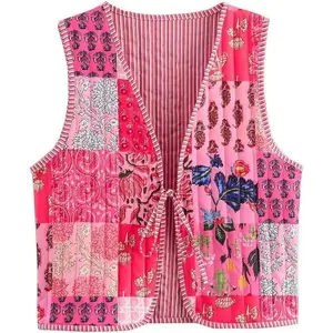 Cropped Floral Quilted Vest: Lightweight, Sleeveless – Ideal for Boho Picnics, Weekend Wanders & Trendy Looks