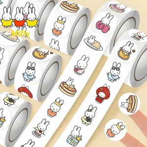 500Pcs Kawaii Miffy Rabbit Sticker Seal Sticker Cartoon Rabbit Roll Sticker Cartoon Ins-style Planner Decoration Gift