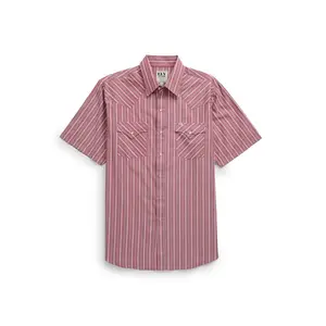 Men's short sleeved American striped Western style button up shirt - red and blueRAIMENTRY