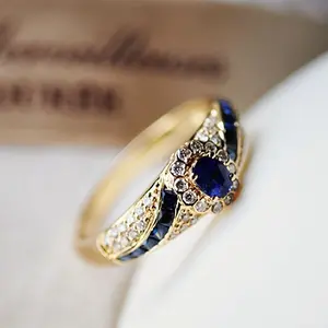 Elegant 18K Gold-Plated Ring with Sparkling Blue & Clear Cubic Zirconia - Y2K/Simple Style, Ideal for Daily Wear & Gifting