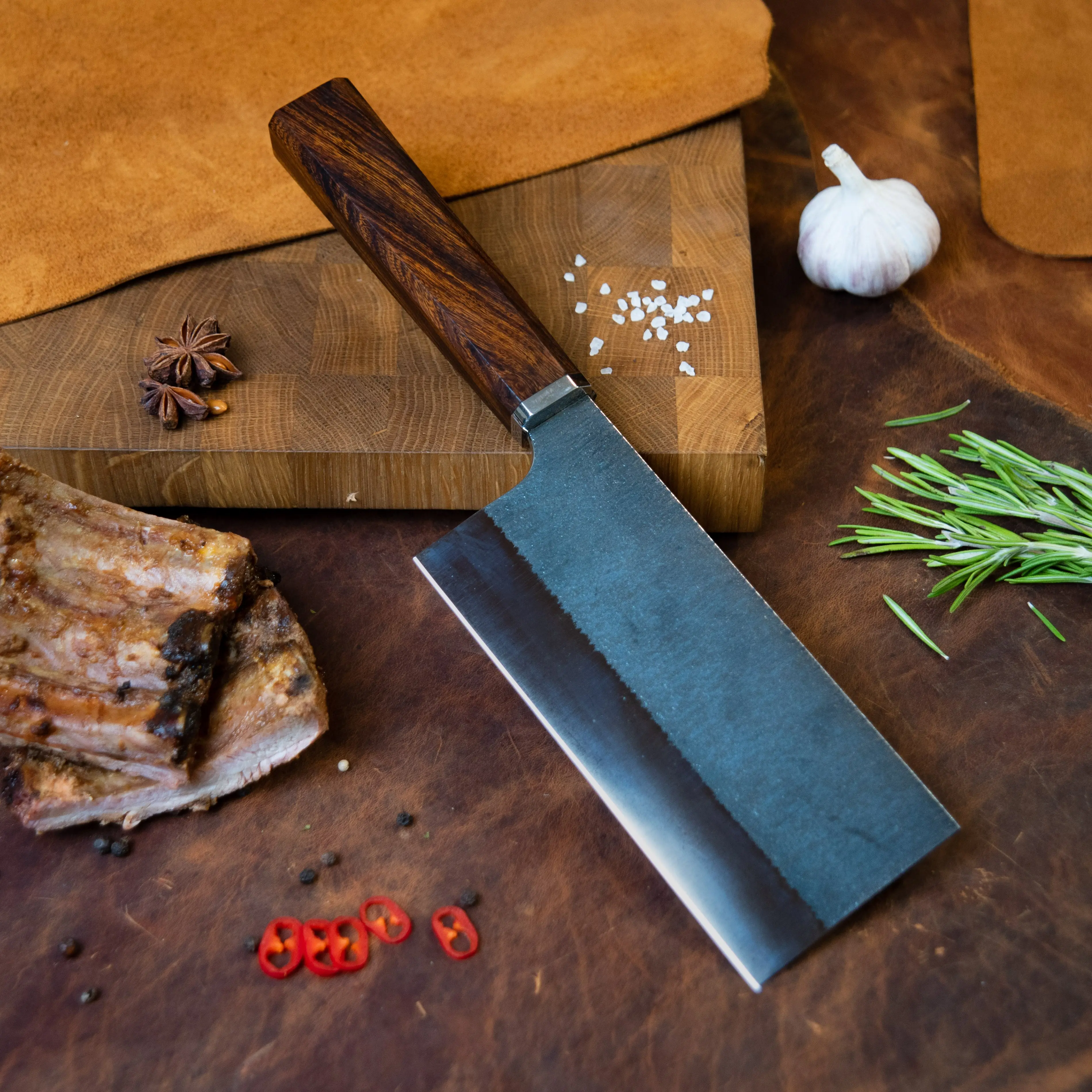 Shinobi Hand-Forged X12MF Steel Kitchen Cleaver - Durable, Ergonomic Shape, Engraved Rectangular Blade, Cryogenic Processing, Custom Heat Treatment, Micarta-Ironwood-Epoxy Resin Handle for Meat Preparation & Everyday Home Cooking Knives
