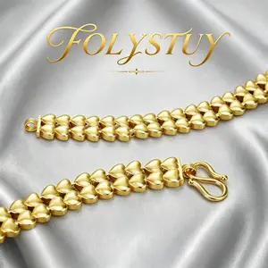 [FOLYSTUY(YNW08)]Retro Dual Stacked Heart Shape Wrist Bracelet, Polished Solid Heart Links Design, Versatile Gold Tone Accessory For Casual Outfits, Date Nights And Party Occasions