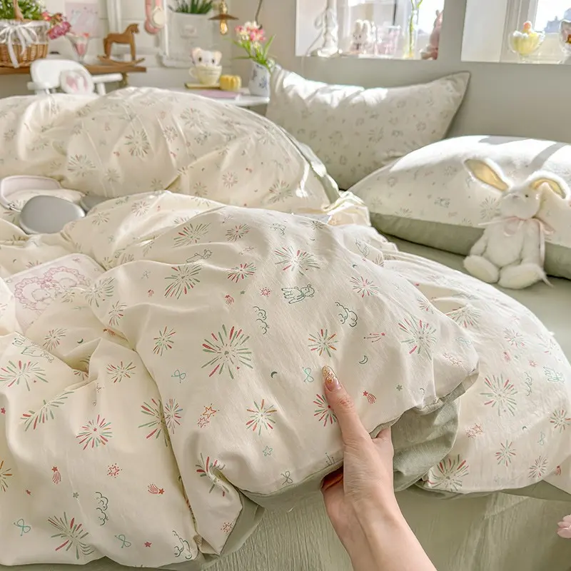 2026 Cloud Sensory Sheet Set, Student Dormitory Three-Piece Set, Home Bedding Four-Piece Set, Decorative Bedding Set, Fresh Floral Cartoon