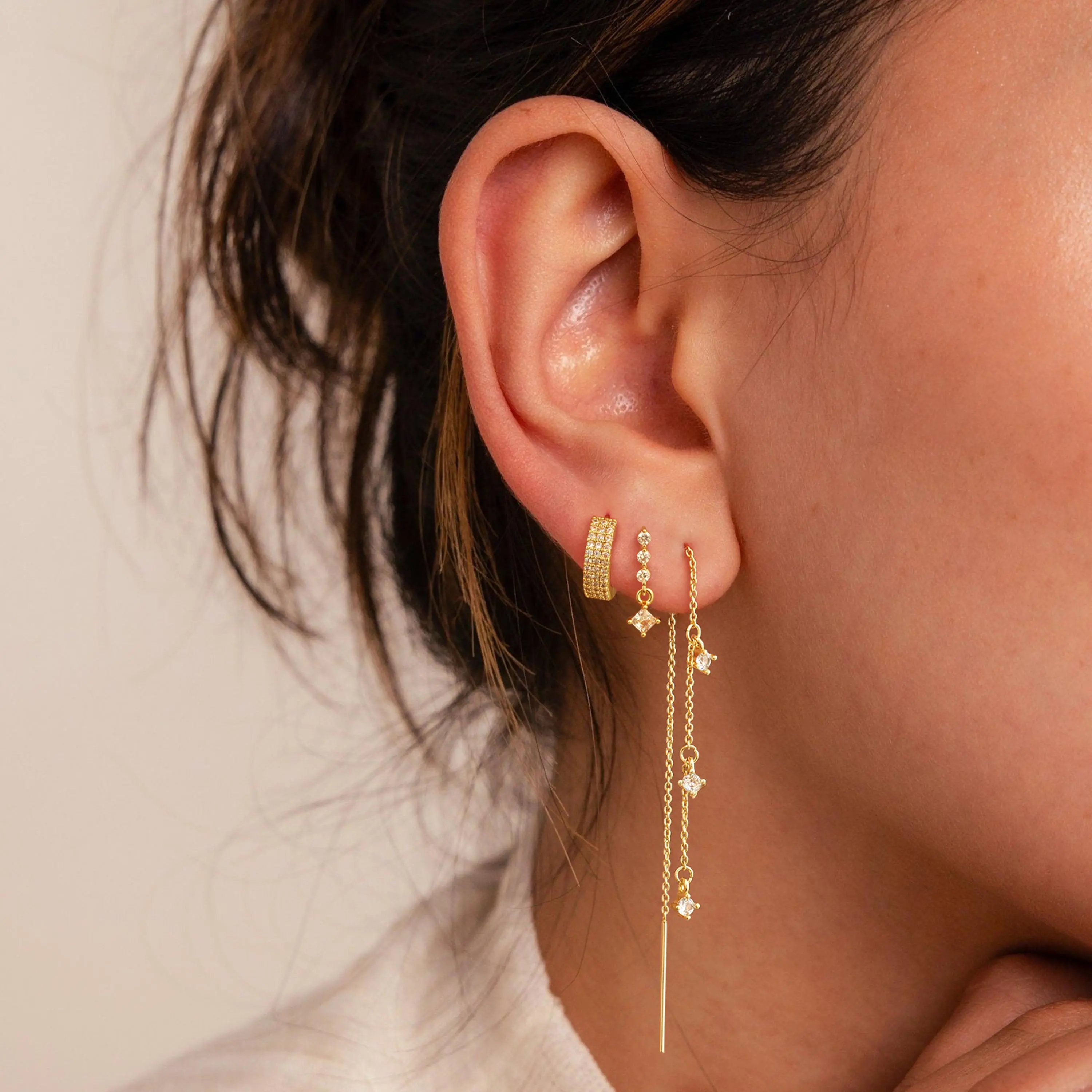 Women's 3-Layered Chain Tassel Dangle Stud Earrings - High-End Hypoallergenic Waterproof Luxury Gold-Accented Jewelry, Multi-Layered Accessories for Women, Bridesmaid Gift (Daily, Party Wear)