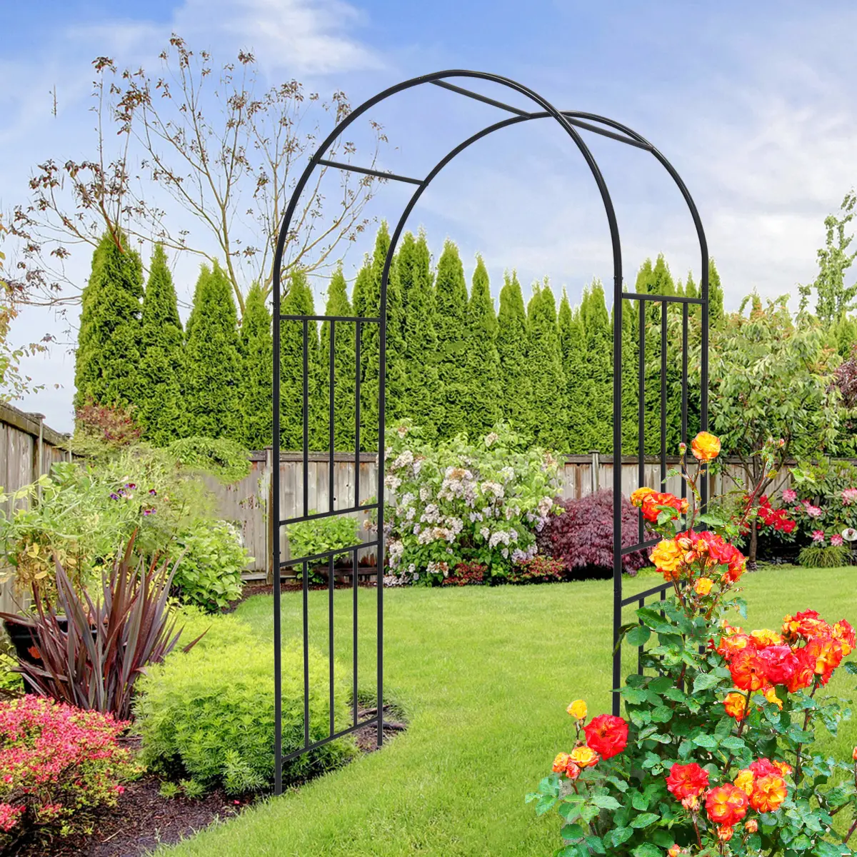 42.24"L*17.52"W*85.82"H Galvanized Powder‑Coated Metal Garden Arbor Arch Trellis, Rust‑Resistant 0.75" Tube Plant Support for Climbing Roses Clematis Vines
