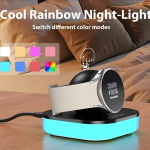 Magnetic Charger Stand for Samsung Galaxy Watch, Nightstand Mode Charging Dock with RGB Light & USB Cable, Compatible with Watch 8/8 Classic/Ultra (2025)/Ultra/7/6/6 Classic/5/5 Pro/4/4 Classic/3/Active/FE