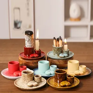 Morandi Color Ceramic Candle Holder, Nordic Style Home Atmosphere Decor, Mint Reed Diffuser, Solid Wood Tray, Home Ornament