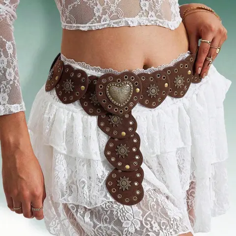 Boho Heart Patch Rivet Western Vintage Belt, Boho Style Belt, Versatile Skirt Accessory, Sexy, Festival Ready, Plus Size Available