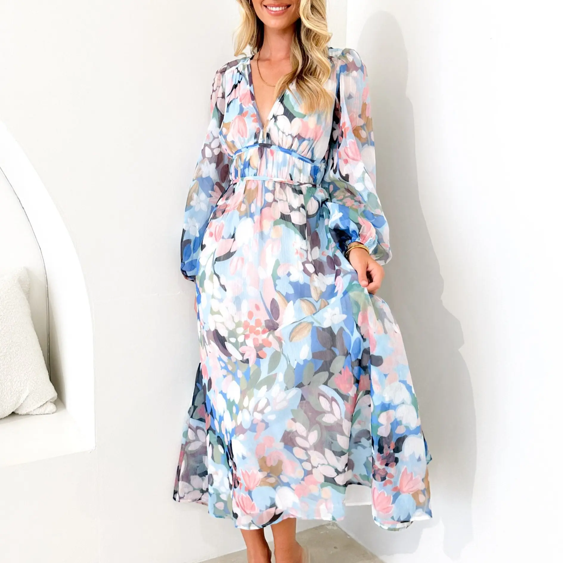 long sleeve mini dress light color Lumina Long Sleeve Mini Dress