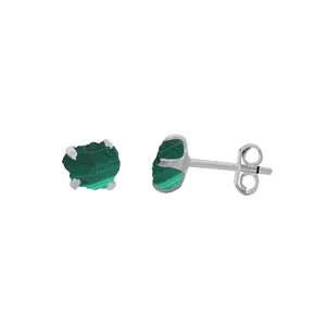 Malachite Polished Natural Earrings in Prong Stud Setting - Sterling Silver