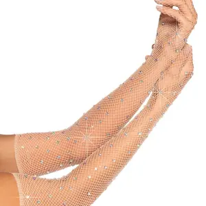 Bling Ring Rhinestone Fishnet Gloves - Elegant Design with Colorful Rhinestones, Perfect for Fashion and Style