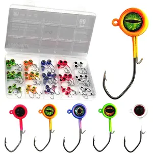 60Pcs Big Eye Crappie Jig Heads Kit Bright Color Panfish Fishing Jig Heads Hook with Wired Bait Keeper Swimbait Jighead for Crappie Walleye 3 Sizes 1/32oz 1/16oz 1/8oz