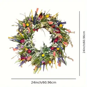 24 - Inch Spring/Summer Wreath, Designed For Front - Door Decoration. This Artificial Wreath Is Adorned With Daisies And Lavender, Suitable For Both Indoor And Outdoor Use, As Well As For Easter Celebrations.