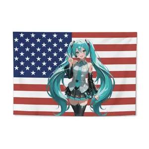 H Miku Vocaloid American Flag Wall Tapestry, Anime Flag Wall Art, Man Cave Dorm Room Decor, Fan Gift