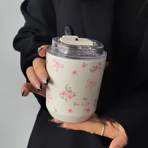 Bowknot Small Floral Stainless Steel Insulated Cup, Insulated Mug, 280ML-380ML Dual-Layer Thermos Bottle, Ideal for Gym Office Home Travel Gifts, Drinkware, Insulated Water Bottle