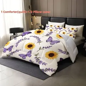 Floral Butterfly Print Quilt, All-Season Home Decor, Essential for Bedroom & Guest Room, Elegant Comfort, Perfect Gift Choice