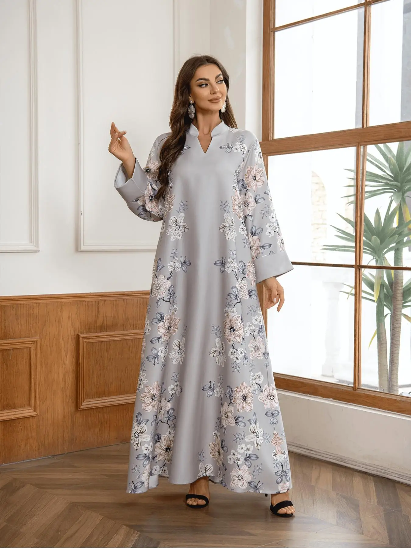 Women's Floral Print Long Sleeve Dress, Elegant Fashion Casual Modest Style Dress for Daily Outdoor Wear, Women's Islamic Clothing for All Seasons, Cl