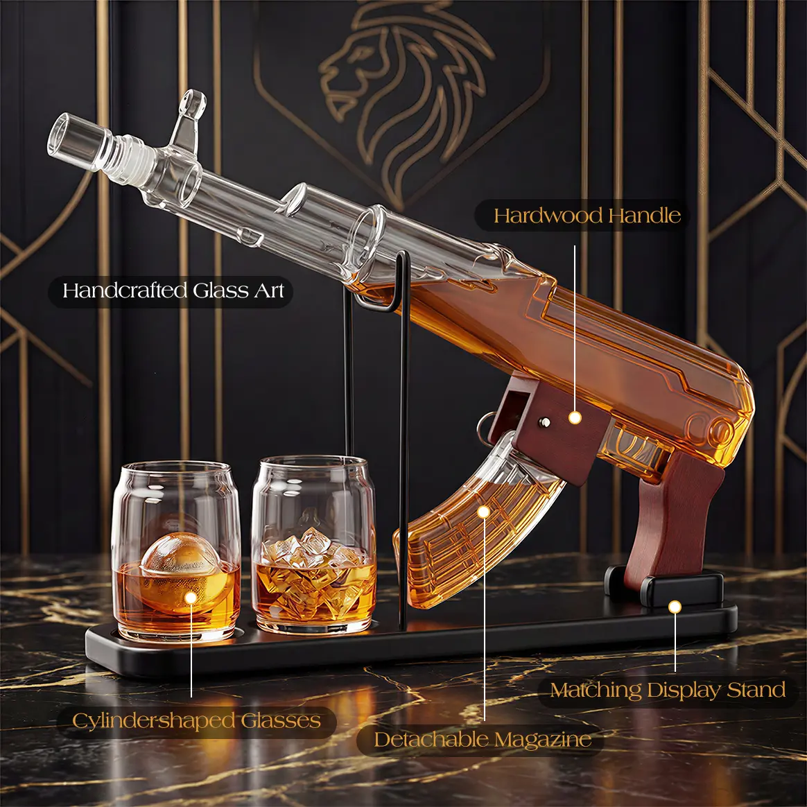 Man Cave Bar accessories,Unique Gifts for Men,Dad,Kollea Decanter Sets with Elegant Gift Box,Detachable Magazine&2 Bullet Shot Bottles,Empty Decanter,No Alcohol Included,Liquor Dispenser for Bar,Anniversary&Birthday Gifts,Home Decor,sohochic