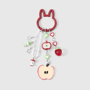 1 piece sweet, cute, versatile cartoon red heart resin keychain/bag charm featuring strawberries, apples, and stars; DIY; suitable for girls’ everyday wear; ideal as a holiday gift