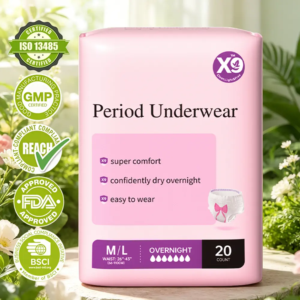 X9 Sensitive Disposable Underwear for Women, High Absorbency for Period & Incontinence, Leakproof, Fluorescent Agent-Free, M-L, 20 Count, Unscented