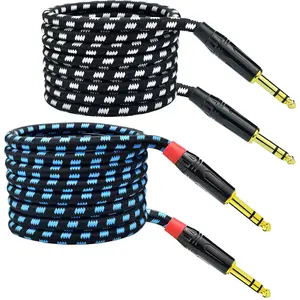 Balanced 1/4 Inch TRS to TRS Male Instrument Patch Cable, 10 Feet Stereo Quarter Inch 6.35mm to 6.35mm Audio Cord, Nylon Braided Heavy Duty, for Interface, Mixer, Speaker - 2 Pack