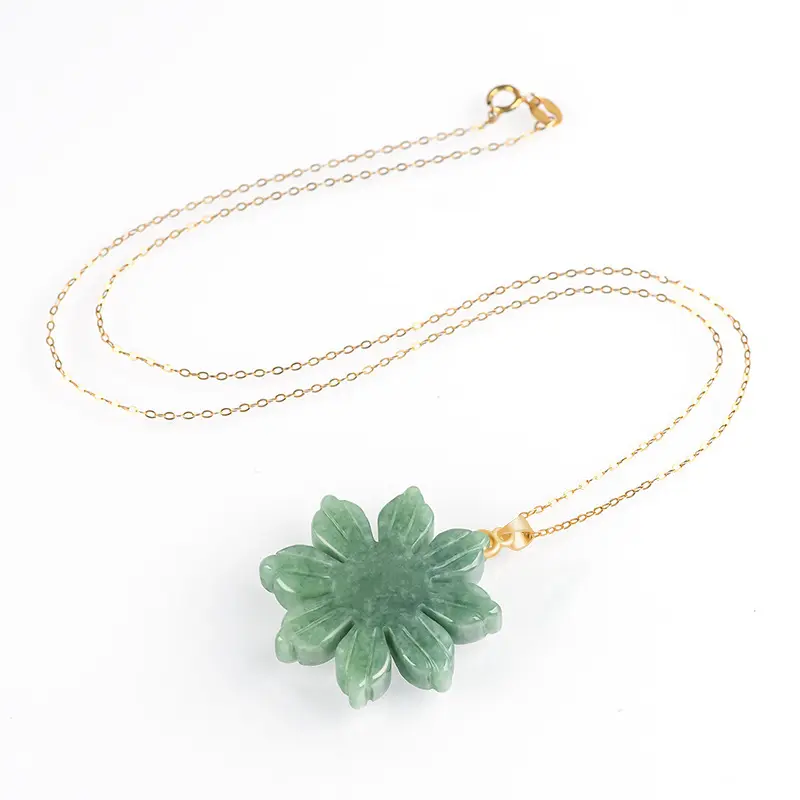Natural jade necklace, paired with an 18K gold-plated chain.Wearing it regularly can bring wealth and good fortune. Pendant Design Grade A Jade