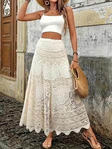women's plain hollow out skirt, casual bohemian fashion a line knitting long skirt for beach holiday vacation, ladies crochet bottoms for all seasons, summer womenswear, elegant chic skirt