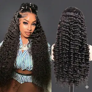 75$=28inch 13x6 Deep Wave Lace Front Wigs Human Hair 13x6 HD Transparent Lace Frontal for Black Women Curly Wigs Pre Plucked with Baby Hair Curly Lace Front Wig