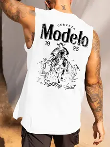 Men's Fashion Street Style Spring and Summer Large Graphic Printed Back Round Neck Broad Shoulder Sleeveless Classic Tank Top T-Shirt Vest, Casual Menswear, Casual Street Comfy, Casual Summer Clothes