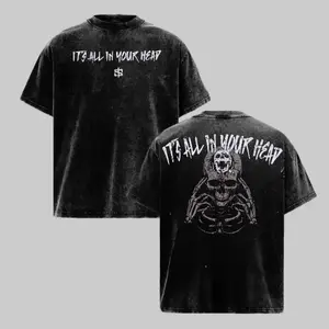 Men's Graphic T-Shirt with "All In Your Head" Print - Vintage Washed, Oversized Casual Streetwear Top, Tshirt
